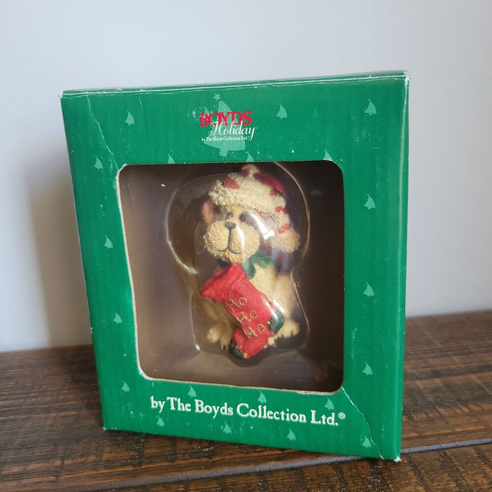 Ho Ho Ho Boyds Bears Resin Dog Christmas Holiday Ornament #25064 Retired Vintage